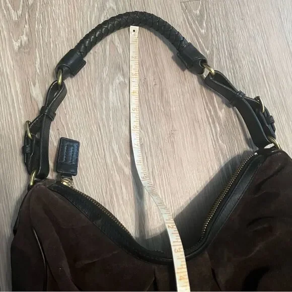 Vtg Y2K Banana Republic Brown Suede Leather Pleated Hobo Purse Braided Handle - Picture 5 of 13